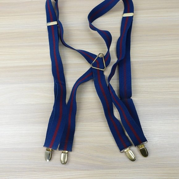 Suspender Mens Blue Striped Clip On Braces X Back Adjustable Elastic Stretch - Picture 2 of 10